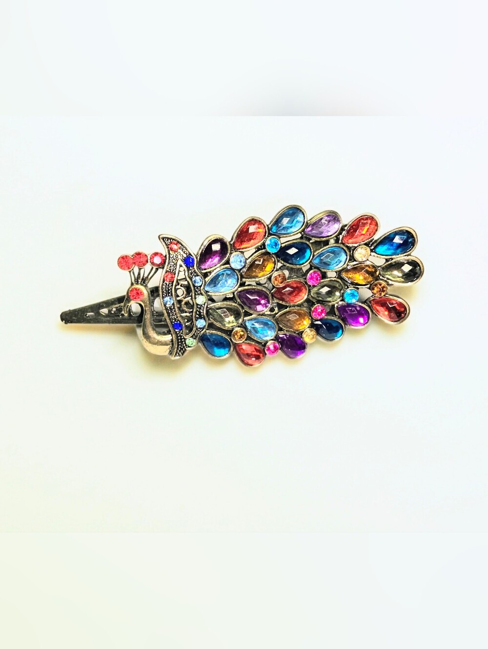 Vibrant Multicolor Peacock Rhinestone Hair Clip